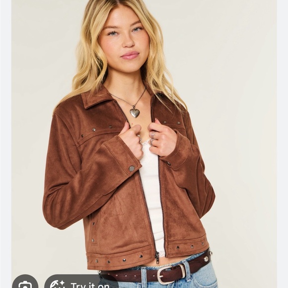 Hollister Jackets & Blazers - Hollister brown suede jacket with silver studs
